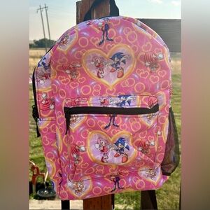 Pink Sonic Backpack – Cartoon Print – Hearts & Characters – Kids School Bag